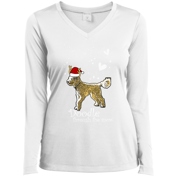Doodle Through The Snow - Ladies LS V-Neck T-Shirt