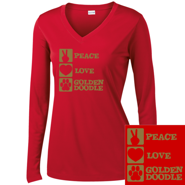 Peace Love Goldendoodle - Ladies Long Sleeve Performance V-Neck