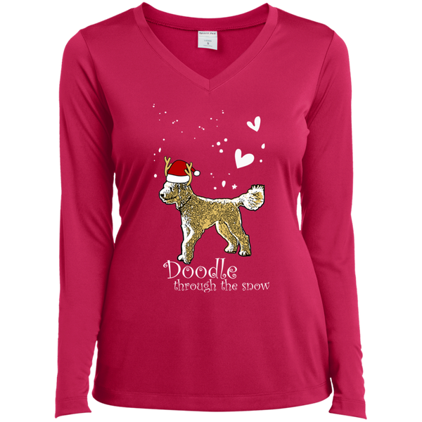 Doodle Through The Snow - Ladies LS V-Neck T-Shirt