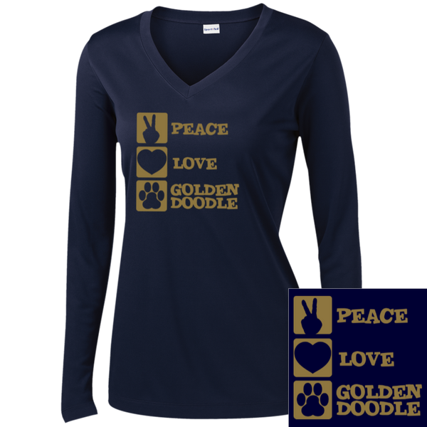 Peace Love Goldendoodle - Ladies Long Sleeve Performance V-Neck