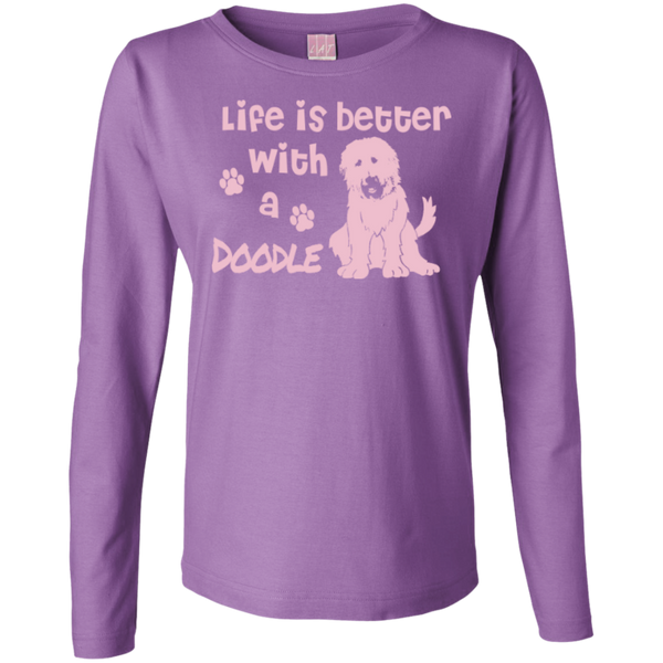 Life Is Better With A Doodle (Pink) - Ladies Long Sleeve T-Shirt