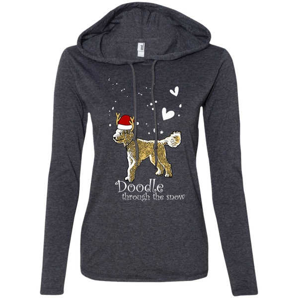 Doodle Through The Snow - Ladies LS T-Shirt Hoodie