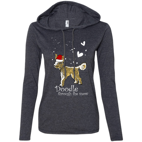 Doodle Through The Snow - Ladies LS T-Shirt Hoodie