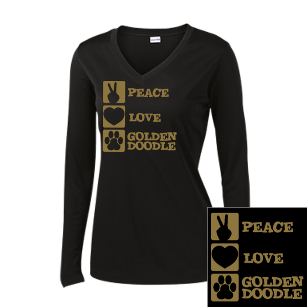 Peace Love Goldendoodle - Ladies Long Sleeve Performance V-Neck