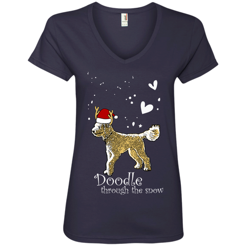Doodle Through The Snow - Ladies' V-Neck T-Shirt