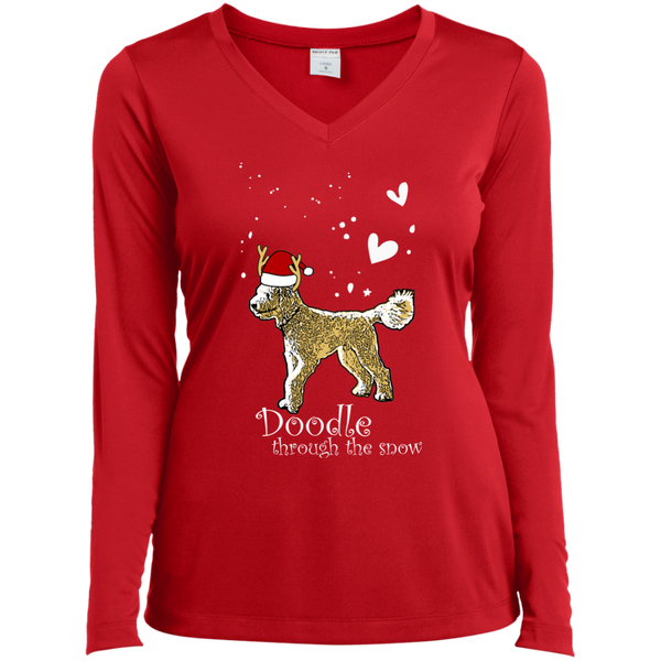 Doodle Through The Snow - Ladies LS V-Neck T-Shirt