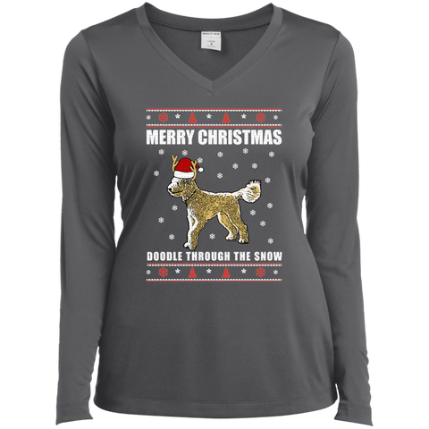 Doodle Through The Snow (Christmas Sweater) - Ladies' LS V-Neck T-Shirt