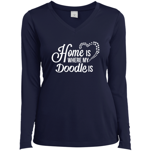 Home Is Where My Doodle Is - Ladies' LS V-Neck T-Shirt