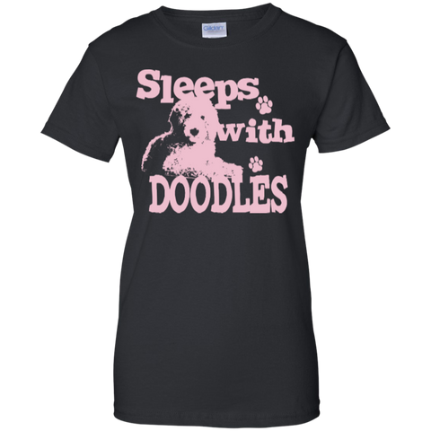 Sleeps With Doodles (Pink) - Gildan Ladies T-Shirt