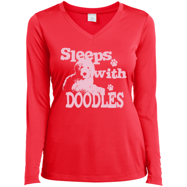Sleeps With Doodles - Ladies Long Sleeve V-Neck