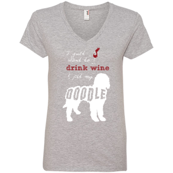 Drink Wine And Pet My Doodle - Ladies V-Neck