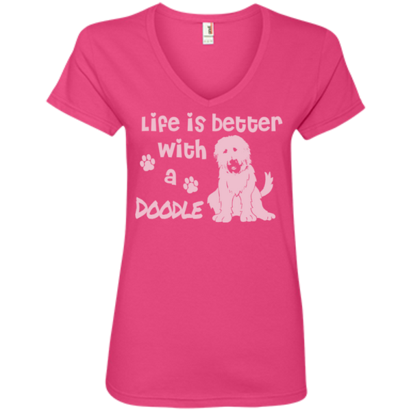 Life Is Better With A Doodle (Pink) - Ladies V-Neck