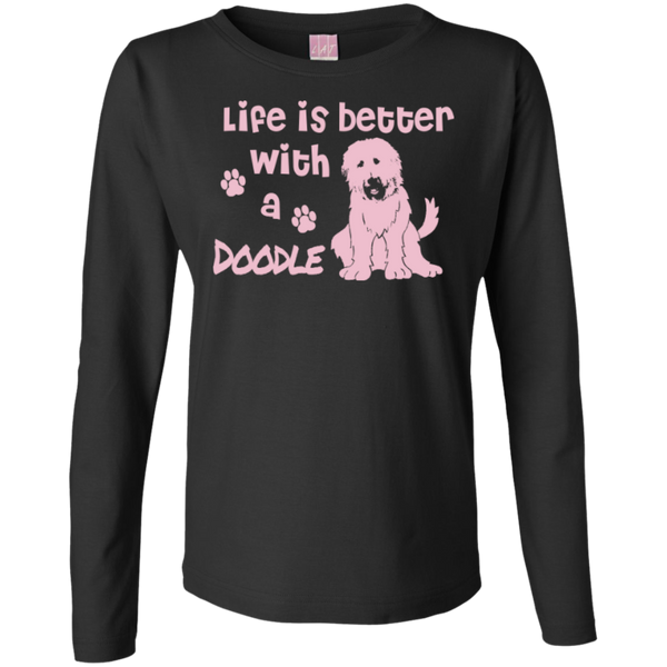 Life Is Better With A Doodle (Pink) - Ladies Long Sleeve T-Shirt