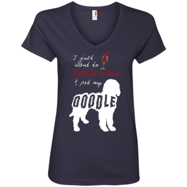 Drink Wine And Pet My Doodle - Ladies V-Neck