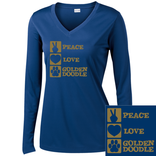 Peace Love Goldendoodle - Ladies Long Sleeve Performance V-Neck