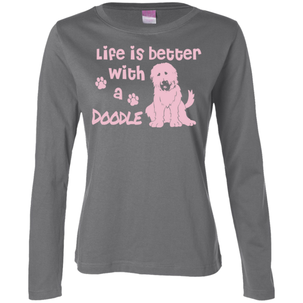 Life Is Better With A Doodle (Pink) - Ladies Long Sleeve T-Shirt