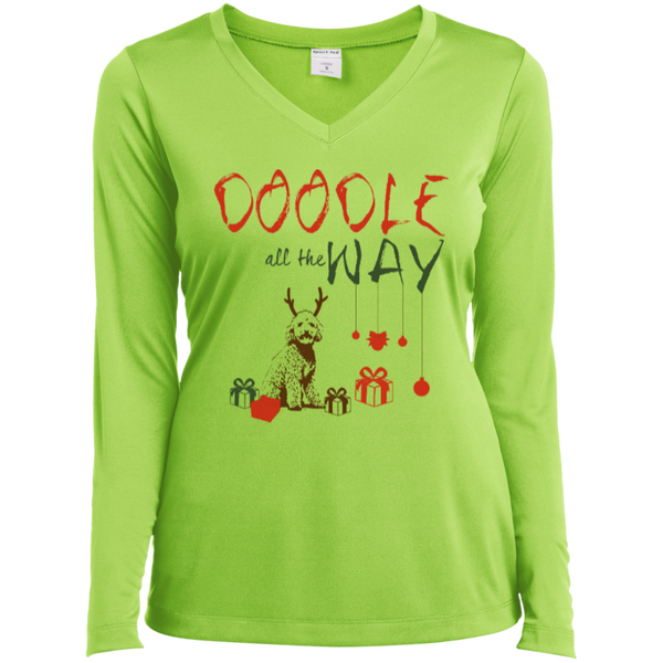 Doodle All The Way - Ladies Long Sleeve V-Neck