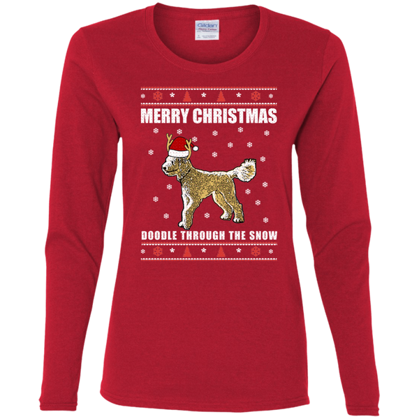 Doodle Through The Snow (Christmas Sweater) - Gildan Ladies' LS T-Shirt