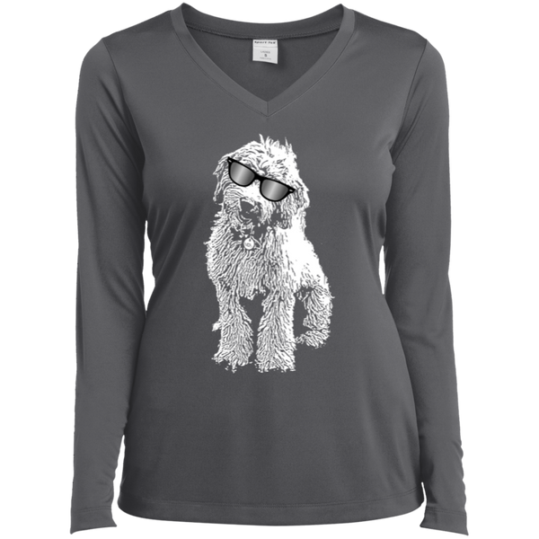 Doodle With Glasses - Ladies Long Sleeve Vneck