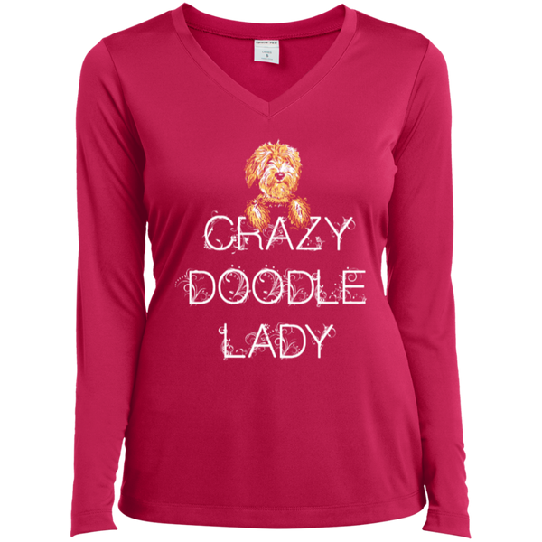 Crazy Doodle Lady - Ladies Long Sleeve V-Neck