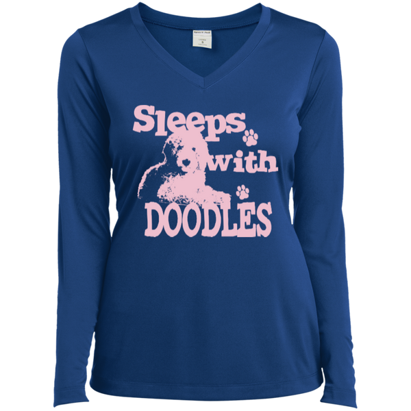 Sleeps With Doodles - Ladies Long Sleeve V-Neck