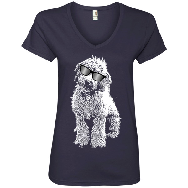Doodle With Glasses - Ladies V-Neck Tee