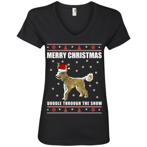 Doodle Through The Snow (Christmas Sweater) - Ladies' V-Neck T-Shirt