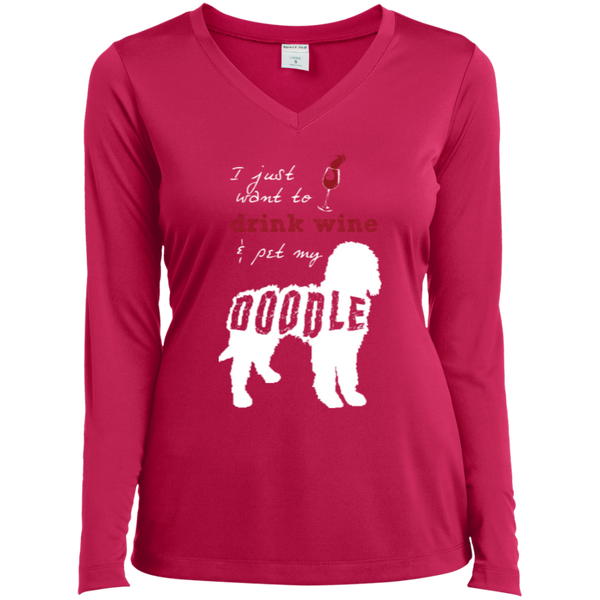 Drink Wine And Pet My Doodle - Ladies Long Sleeve V-Neck