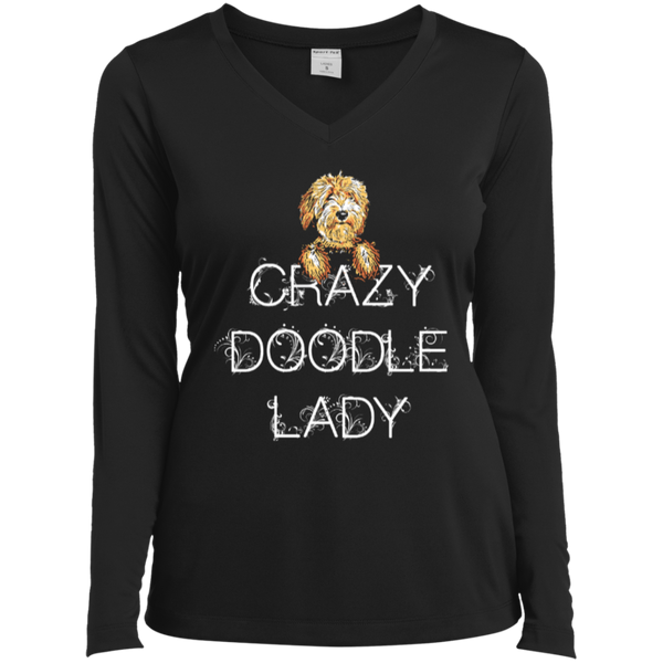 Crazy Doodle Lady - Ladies Long Sleeve V-Neck