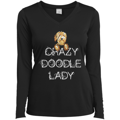 Crazy Doodle Lady - Ladies Long Sleeve V-Neck