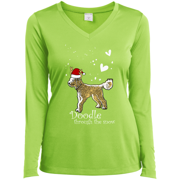 Doodle Through The Snow - Ladies LS V-Neck T-Shirt
