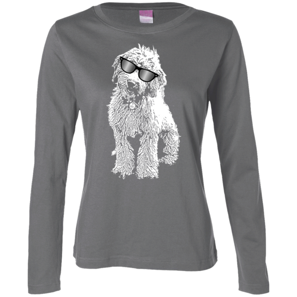 Doodle With Glasses - Ladies Long Sleeve Cotton TShirt