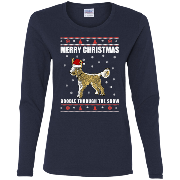 Doodle Through The Snow (Christmas Sweater) - Gildan Ladies' LS T-Shirt
