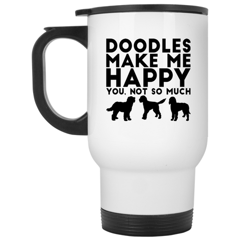 Doodles Make Me Happy White Travel Mug