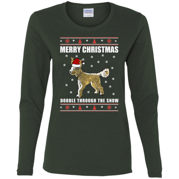 Doodle Through The Snow (Christmas Sweater) - Gildan Ladies' LS T-Shirt