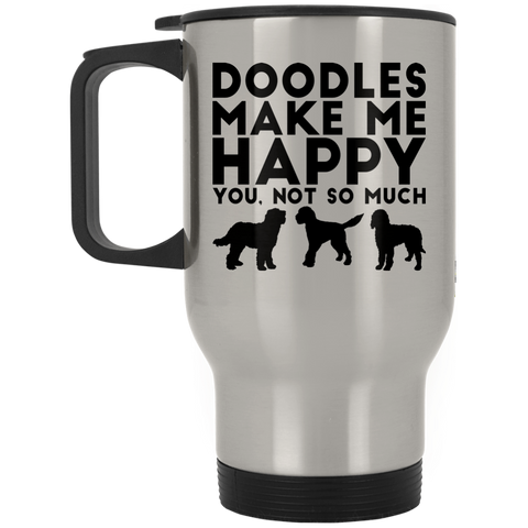 Doodles Make Me Happy Silver Stainless Travel Mug