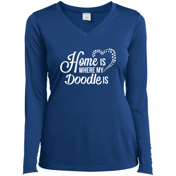 Home Is Where My Doodle Is - Ladies' LS V-Neck T-Shirt