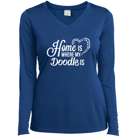 Home Is Where My Doodle Is - Ladies' LS V-Neck T-Shirt