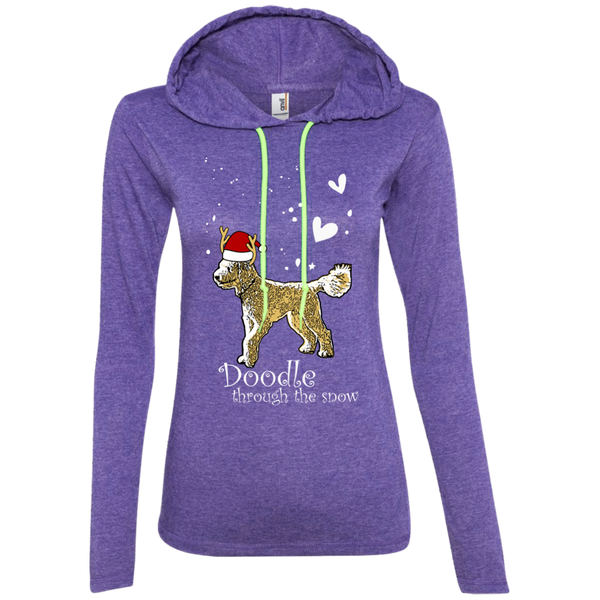 Doodle Through The Snow - Ladies LS T-Shirt Hoodie
