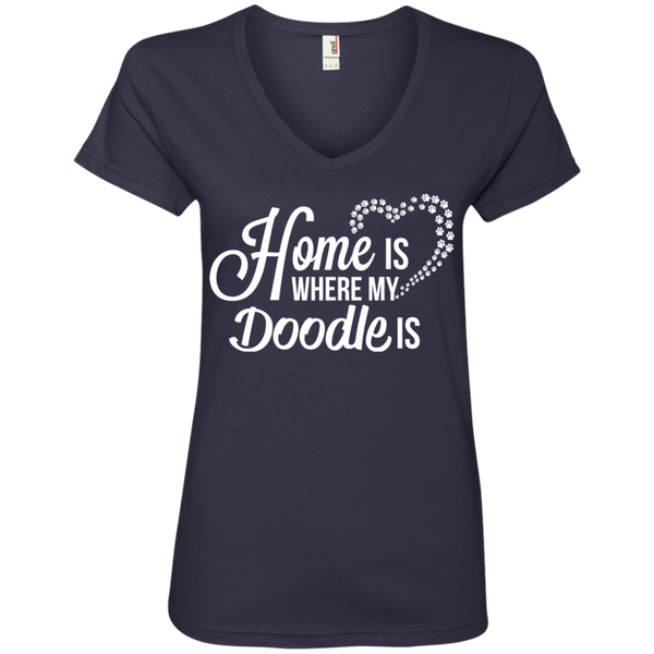 Home Is Where My Doodle Is - Ladies' V-Neck T-Shirt