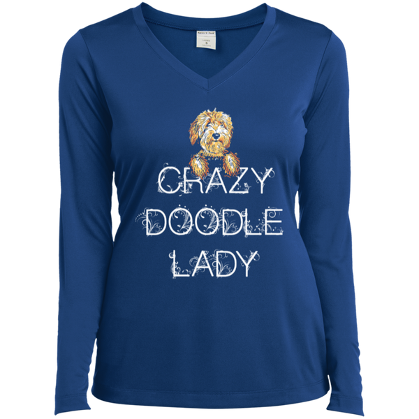 Crazy Doodle Lady - Ladies Long Sleeve V-Neck