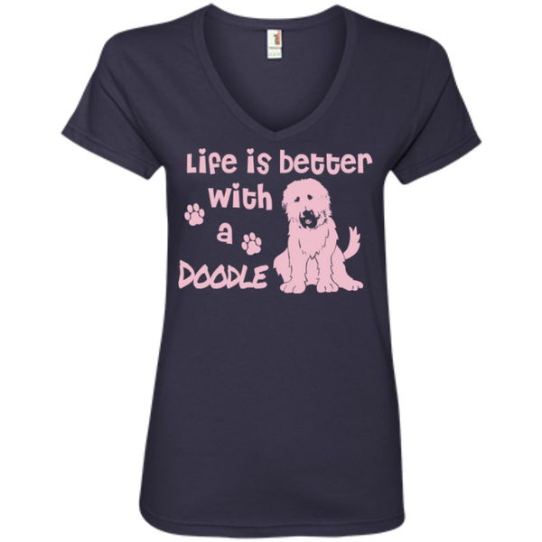 Life Is Better With A Doodle (Pink) - Ladies V-Neck