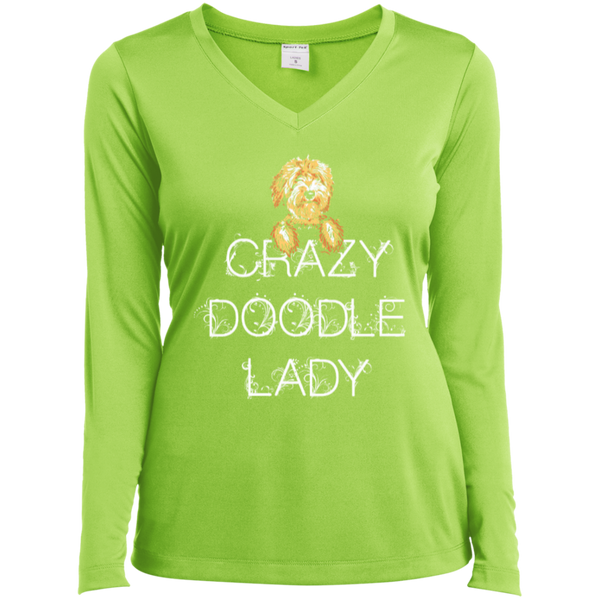 Crazy Doodle Lady - Ladies Long Sleeve V-Neck