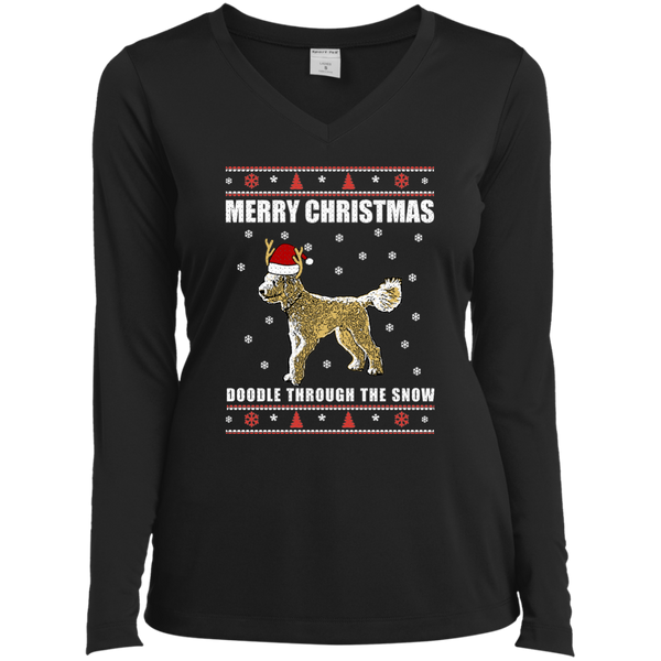 Doodle Through The Snow (Christmas Sweater) - Ladies' LS V-Neck T-Shirt