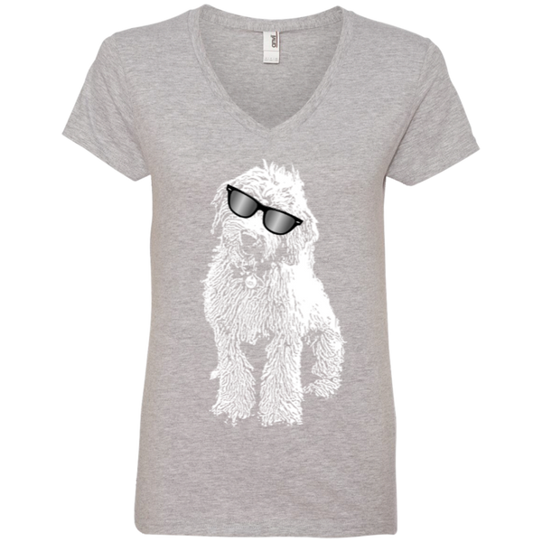 Doodle With Glasses - Ladies V-Neck Tee