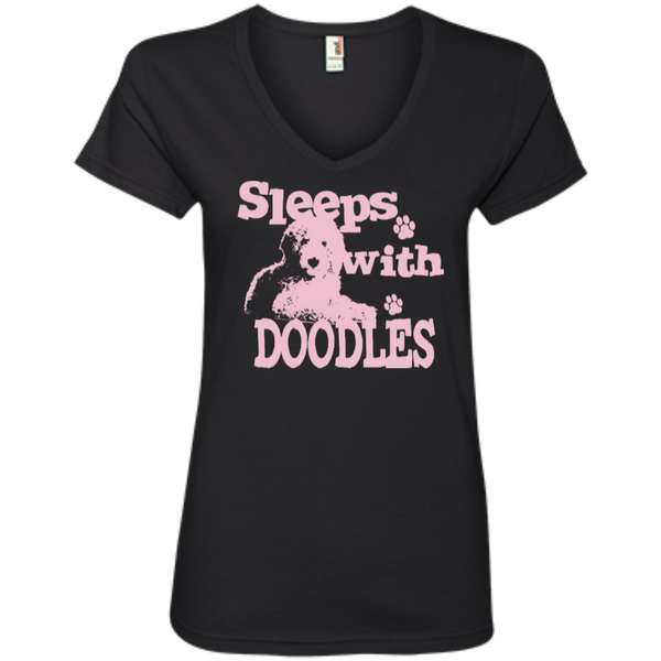 Sleeps With Doodles (Pink) - Ladies V-Neck