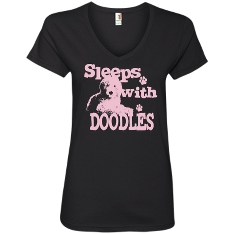 Sleeps With Doodles (Pink) - Ladies V-Neck
