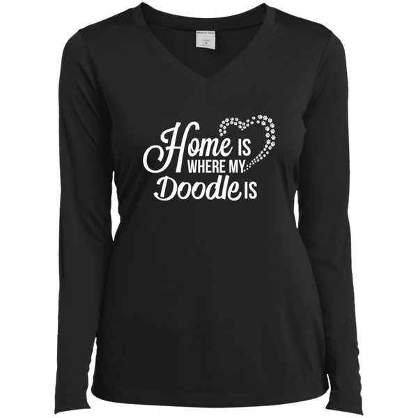 Home Is Where My Doodle Is - Ladies' LS V-Neck T-Shirt