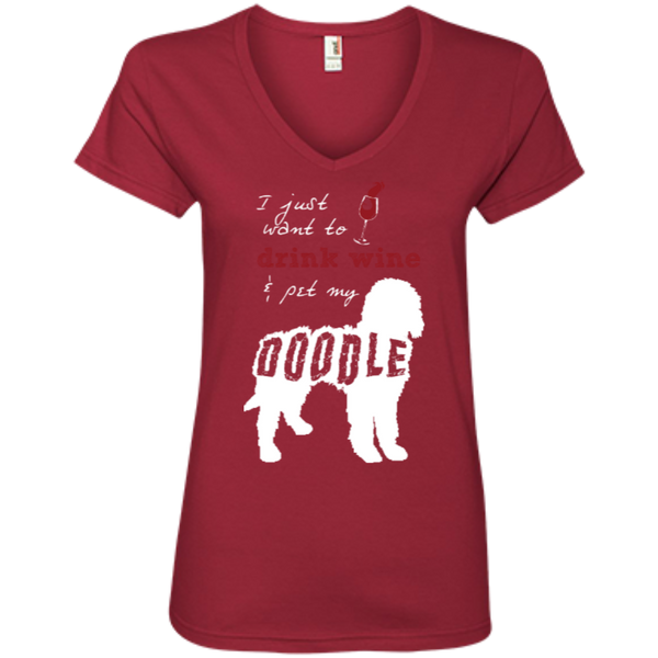 Drink Wine And Pet My Doodle - Ladies V-Neck