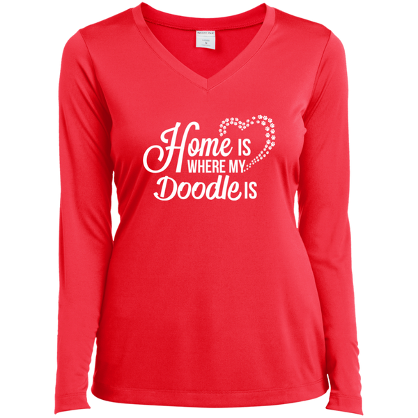 Home Is Where My Doodle Is - Ladies' LS V-Neck T-Shirt